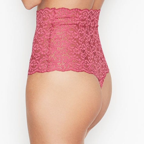 VS S High-Rise Thong Panty NWT Athena Lace Pink Floral Lace Sexy Romantic Pink - Picture 8 of 14